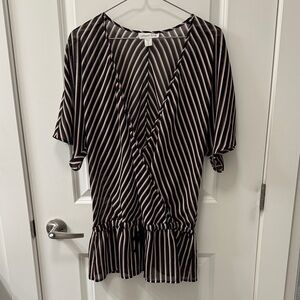 Coldwater Creek Black, Brown and White Sheer Striped Office to Evening Blouse